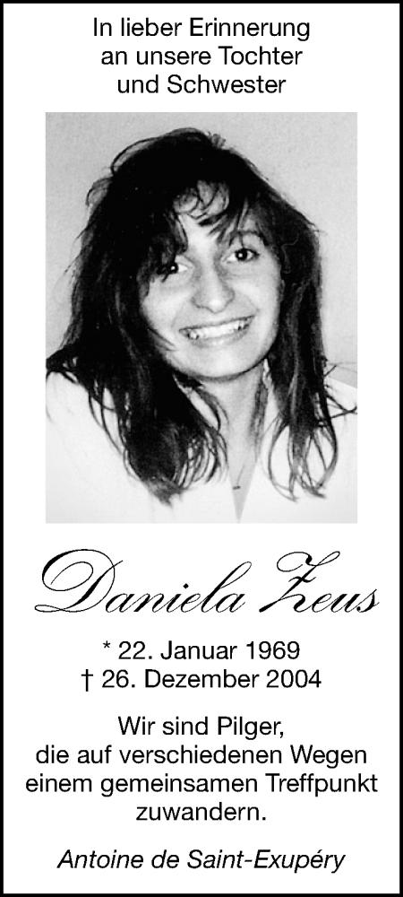  Traueranzeige für Daniela Zeus vom 24.12.2012 aus Roth-Hilpoltsteiner Volkszeitung Lokal