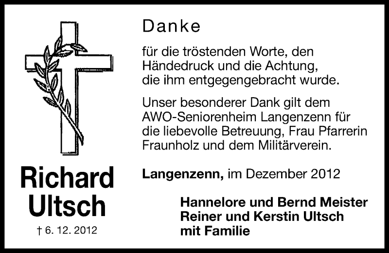  Traueranzeige für Richard Ultsch vom 22.12.2012 aus Fürther Nachrichten Lokal