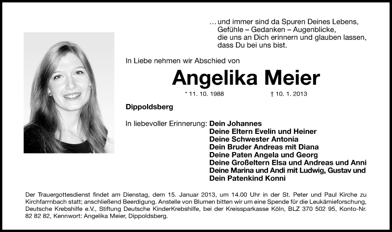  Traueranzeige für Angelika Meier vom 12.01.2013 aus Fürther Nachrichten Lokal