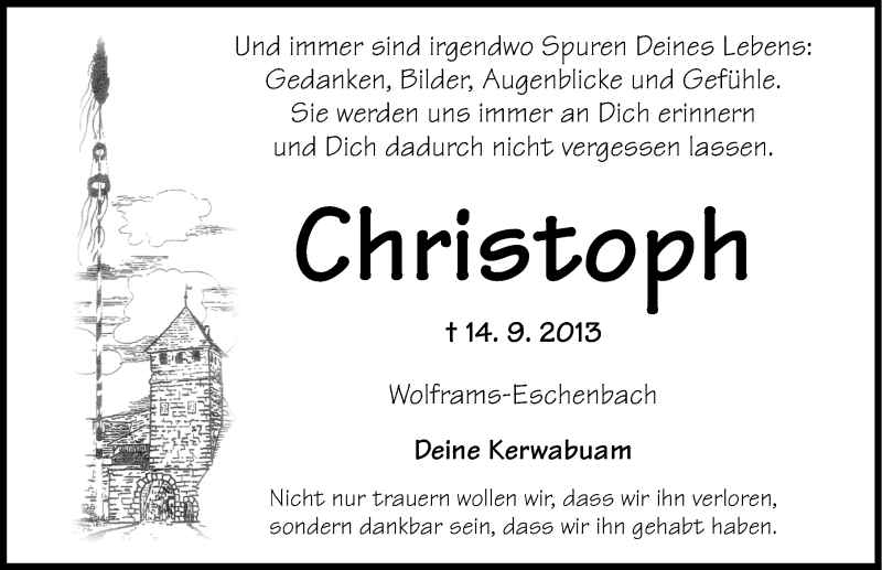  Traueranzeige für Christoph Lechner vom 17.09.2013 aus Altmühl-Bote Lokal