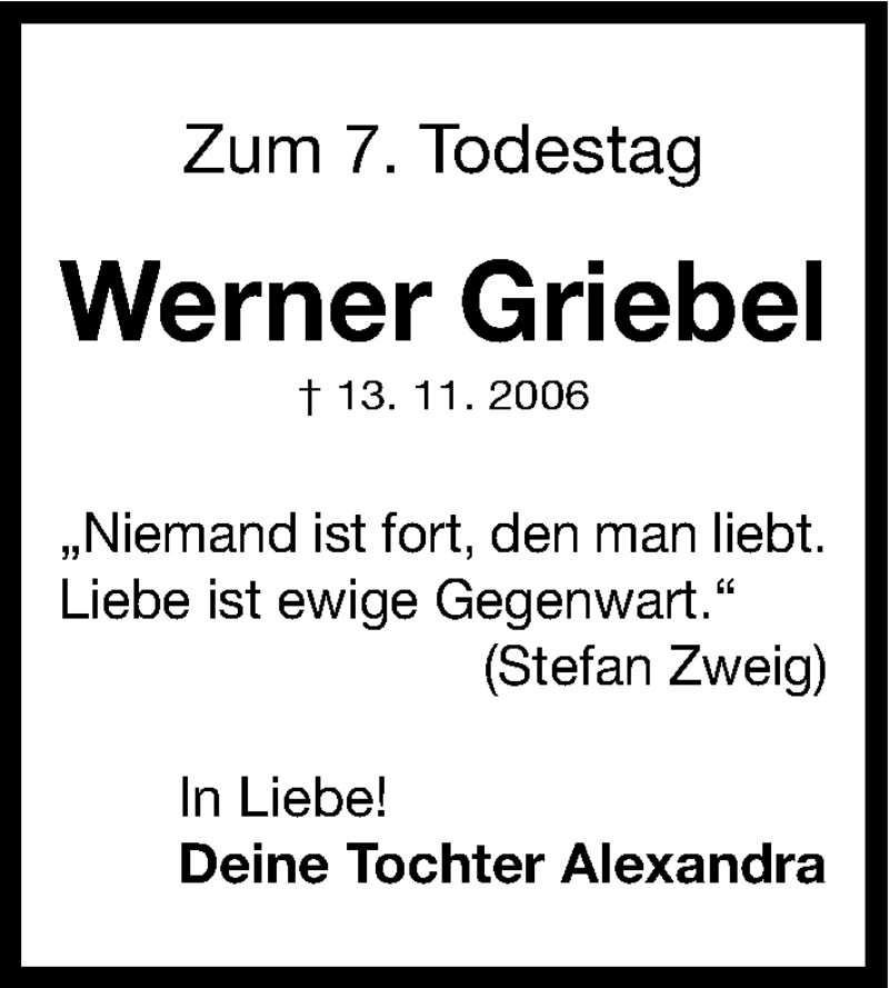  Traueranzeige für Werner Griebel vom 13.11.2013 aus Erlanger Nachrichten Lokal