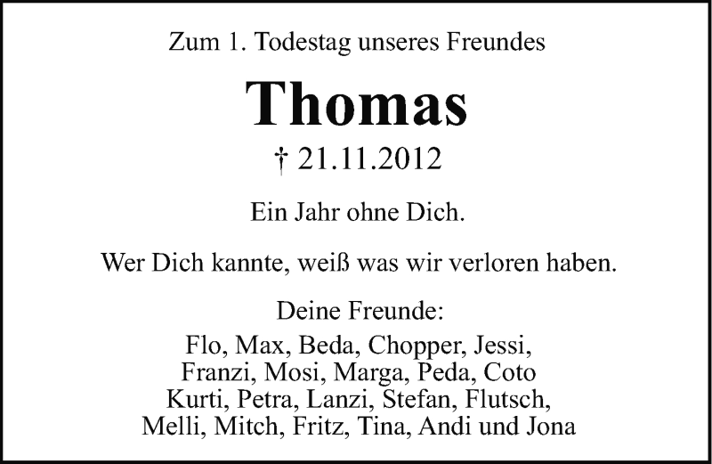  Traueranzeige für Thomas Fischer vom 21.11.2013 aus Neumarkter Nachrichten Lokal