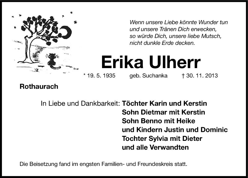  Traueranzeige für Erika Ulherr vom 14.12.2013 aus Roth-Hilpoltsteiner Volkszeitung Lokal