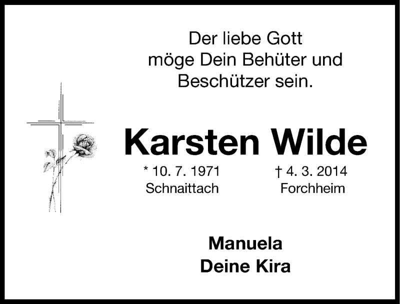  Traueranzeige für Karsten Wilde vom 07.03.2014 aus Nordbayerische Nachrichten Forchheim Lokal