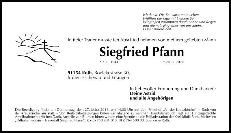  Traueranzeige für Siegfried Pfann vom 26.03.2014 aus Roth-Hilpoltsteiner Volkszeitung Lokal