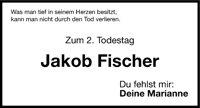  Traueranzeige für Jakob Fischer vom 12.04.2014 aus Erlanger Nachrichten Lokal