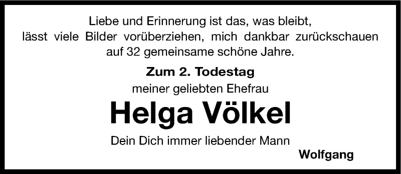 Traueranzeige für Helga Völkel vom 18.07.2014 aus Gesamtausgabe Nürnberger Nachrichten/ Nürnberger Ztg.
