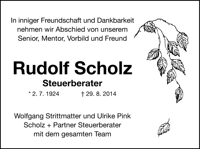 Traueranzeige für Rudi Scholz vom 02.09.2014 aus Erlanger Nachrichten Lokal