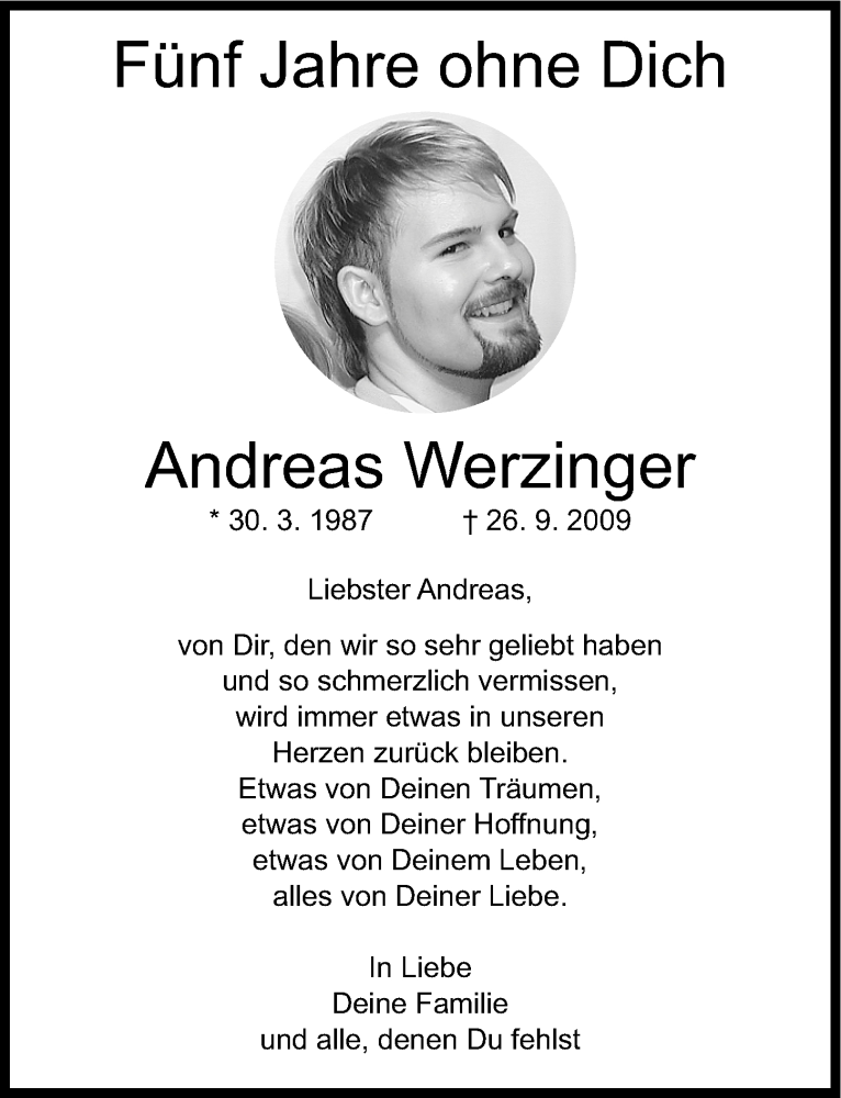  Traueranzeige für Andreas Werzinger vom 26.09.2014 aus Gesamtausgabe Nürnberger Nachrichten/ Nürnberger Ztg.