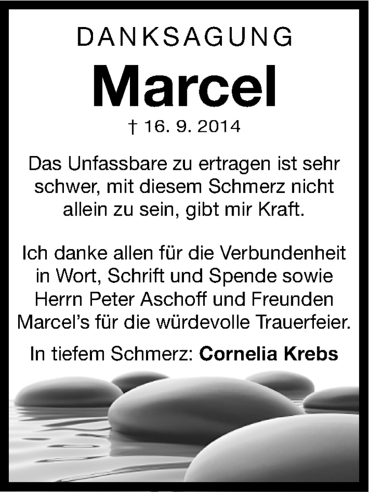  Traueranzeige für Marcel Krebs vom 09.10.2014 aus Erlanger Nachrichten Lokal