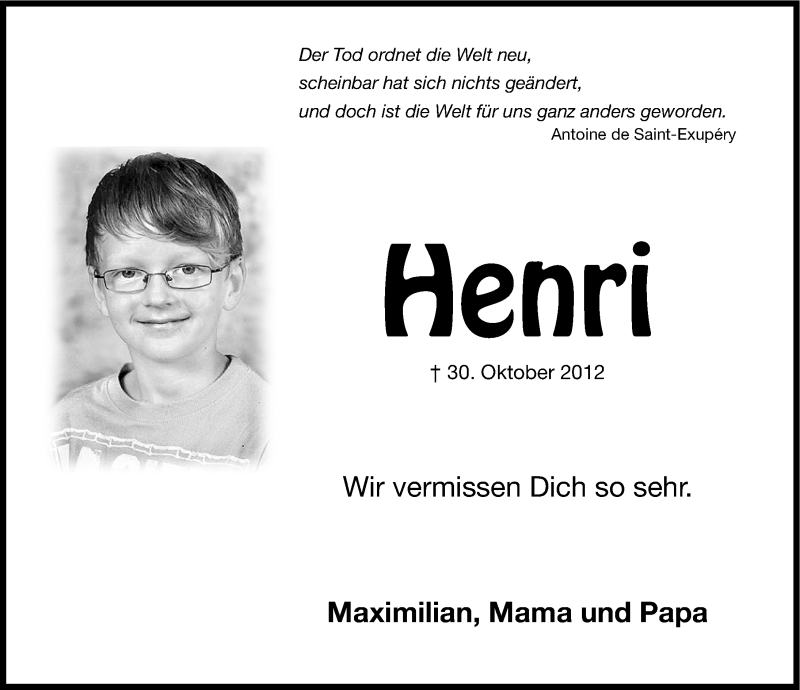  Traueranzeige für Henri Hollmig vom 30.10.2014 aus Nordbayerische Nachrichten Forchheim Lokal