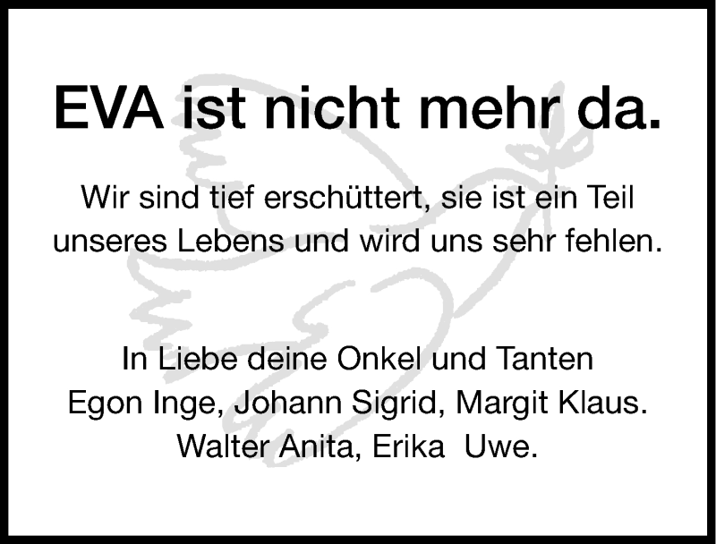  Traueranzeige für Eva Wiedemann vom 11.11.2014 aus Roth-Hilpoltsteiner Volkszeitung Lokal