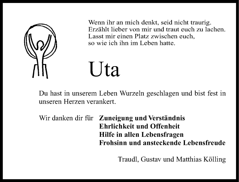  Traueranzeige für Uta Förster vom 22.11.2014 aus Erlanger Nachrichten Lokal