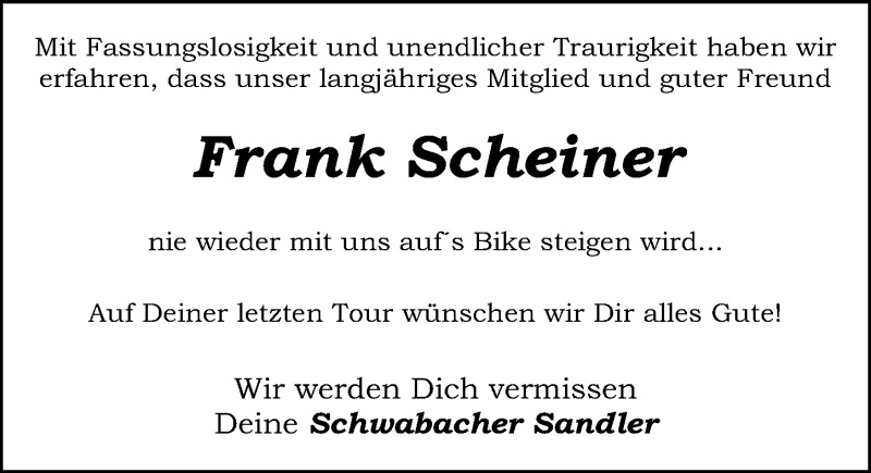  Traueranzeige für Frank Scheiner vom 18.12.2014 aus Gesamtausgabe Nürnberger Nachrichten/ Nürnberger Ztg.