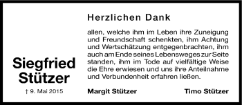 Traueranzeige von Siegfried Stützer von Gesamtausgabe Nürnberger Nachrichten/ Nürnberger Ztg.