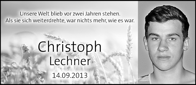  Traueranzeige für Christoph Lechner vom 14.09.2015 aus Altmühl-Bote Lokal