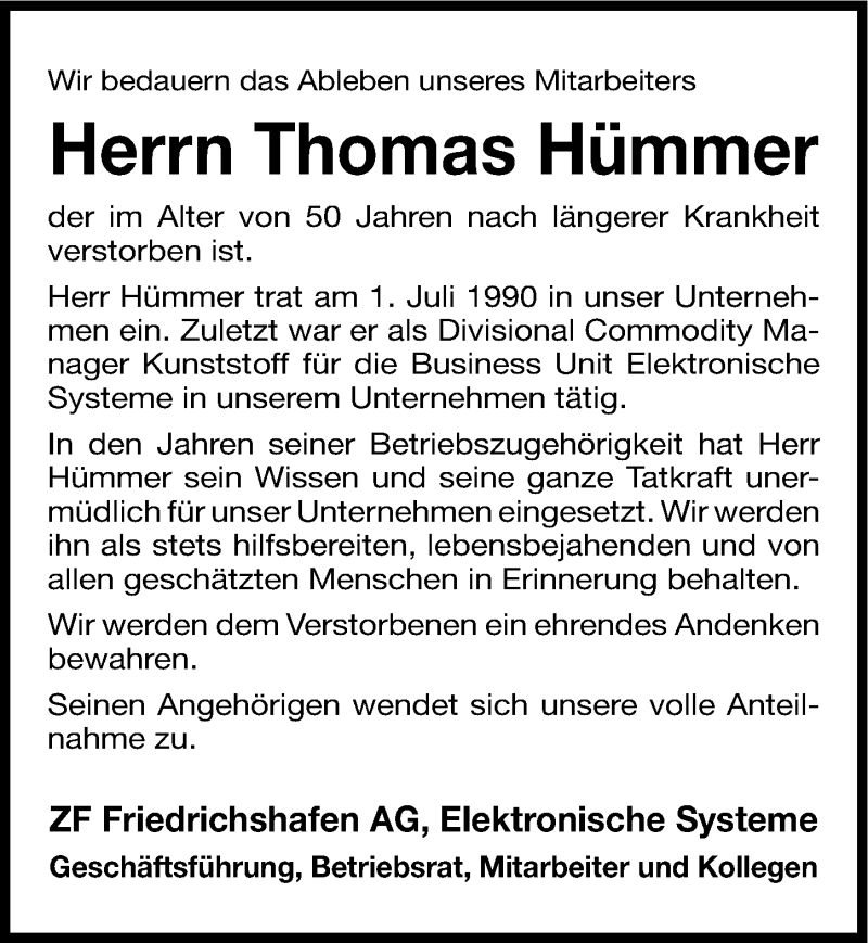  Traueranzeige für Thomas Hümmer vom 23.05.2015 aus Nordbayerische Nachrichten Pegnitz Lokal