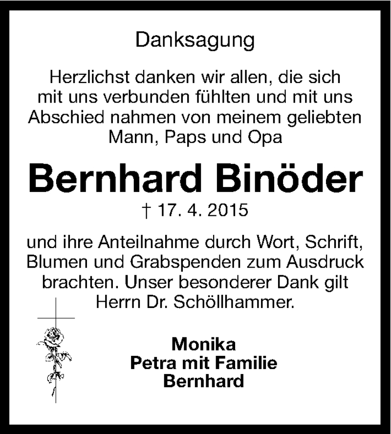  Traueranzeige für Bernhard Binöder vom 09.05.2015 aus Erlanger Nachrichten Lokal