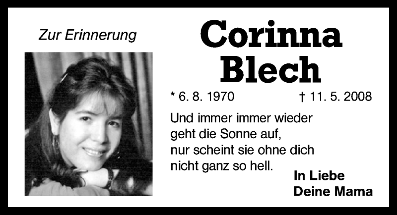  Traueranzeige für Corinna Blech vom 11.05.2015 aus Schwabach
