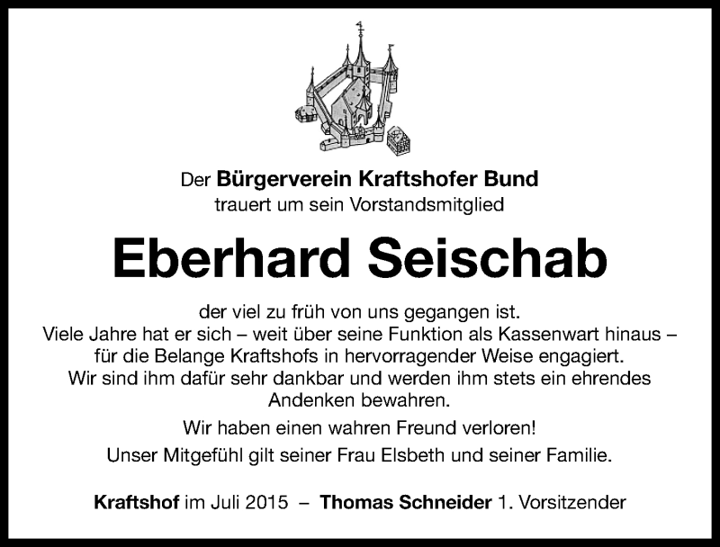  Traueranzeige für Eberhard Seischab vom 01.08.2015 aus Gesamtausgabe Nürnberger Nachrichten/ Nürnberger Ztg.