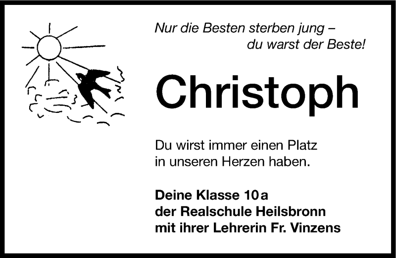  Traueranzeige für Christoph Lechner vom 17.09.2013 aus Altmühl-Bote