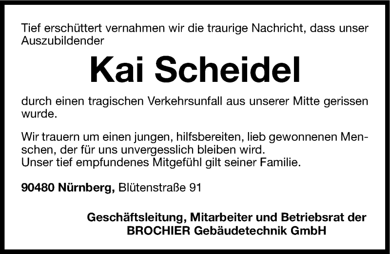  Traueranzeige für Kai Scheidel vom 27.04.2015 aus Gesamtausgabe Nürnberger Nachrichten/ Nürnberger Ztg.