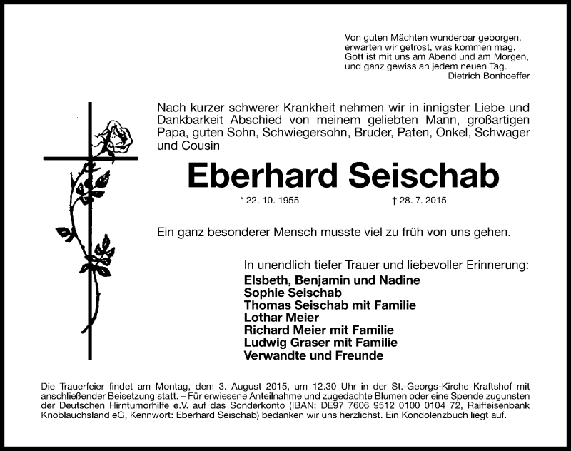  Traueranzeige für Eberhard Seischab vom 01.08.2015 aus Gesamtausgabe Nürnberger Nachrichten/ Nürnberger Ztg.