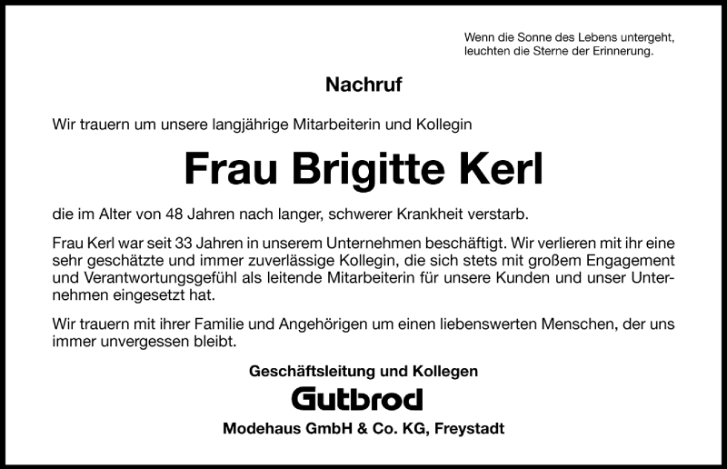  Traueranzeige für Brigitte Kerl vom 22.10.2014 aus Neumarkter Nachrichten Lokal