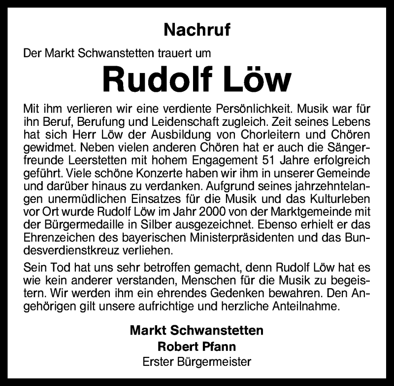  Traueranzeige für Rudolf Löw vom 01.07.2015 aus Schwabach