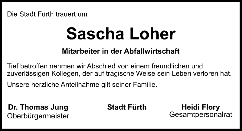  Traueranzeige für Sascha Loher vom 05.02.2015 aus Gesamtausgabe Nürnberger Nachrichten/ Nürnberger Ztg.