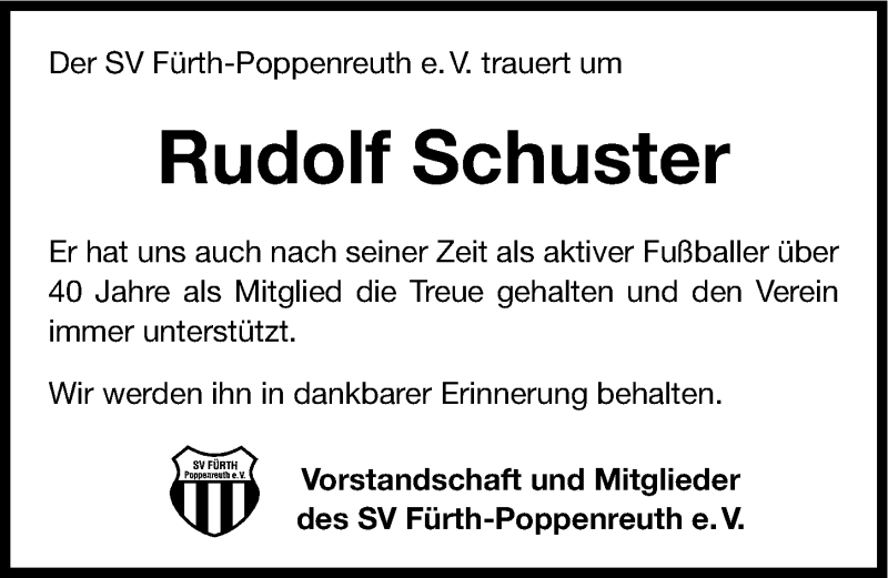  Traueranzeige für Rudolf Schuster vom 21.01.2015 aus Fürther Nachrichten Lokal
