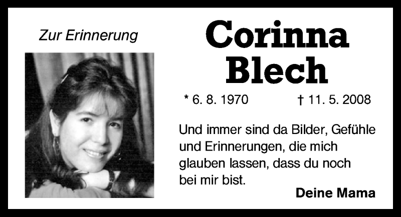  Traueranzeige für Corinna Blech vom 10.05.2014 aus Schwabach