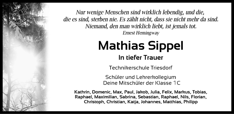  Traueranzeige für Mathias Sippel vom 09.04.2014 aus Schwabach