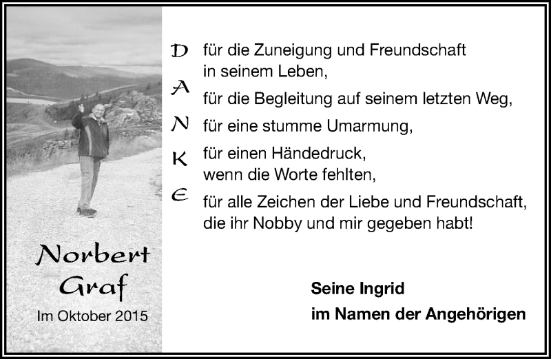  Traueranzeige für Norbert Graf vom 31.10.2015 aus Gesamtausgabe Nürnberger Nachrichten/ Nürnberger Ztg.