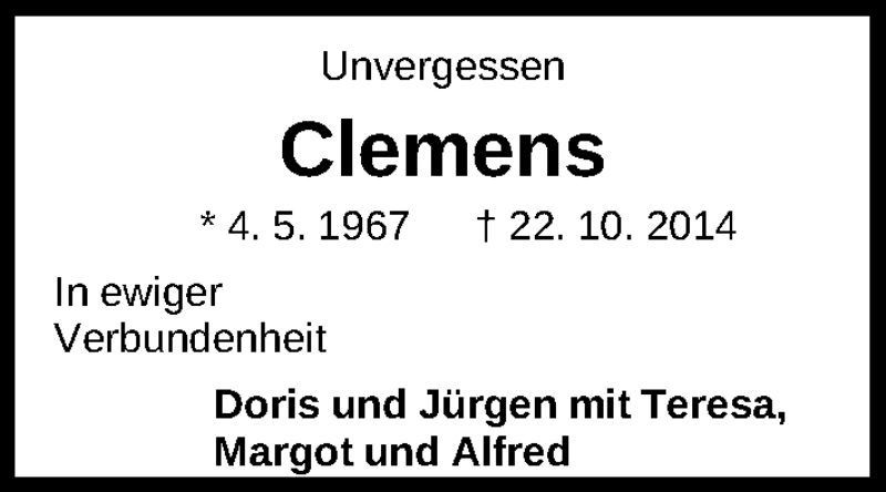  Traueranzeige für Clemens Laubis vom 22.10.2015 aus Gesamtausgabe Nürnberger Nachrichten/ Nürnberger Ztg.