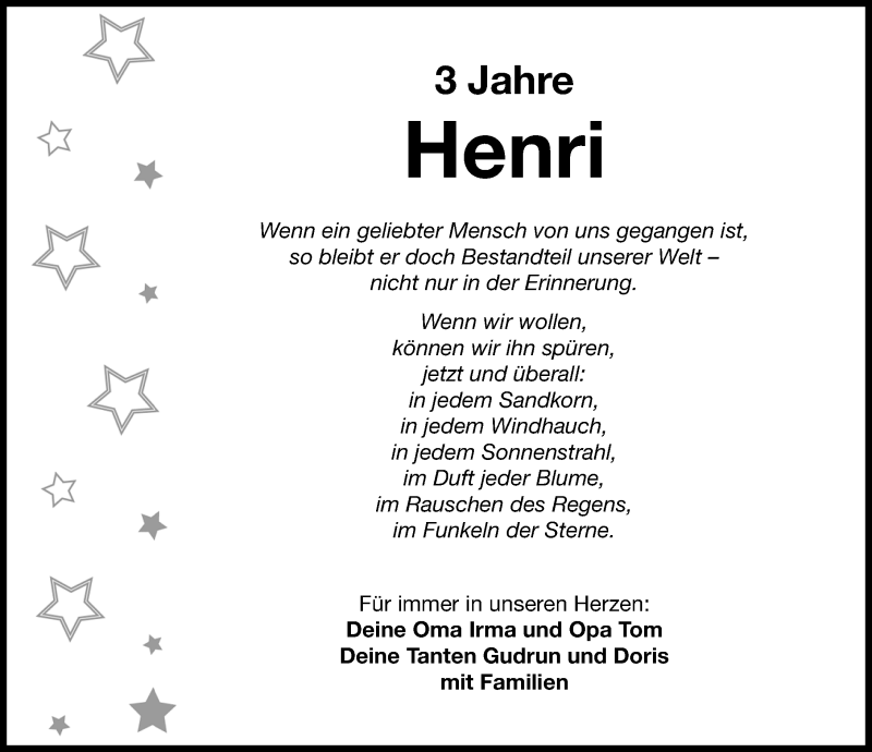  Traueranzeige für Henri Hollmig vom 30.10.2015 aus Nordbayerische Nachrichten Forchheim Lokal