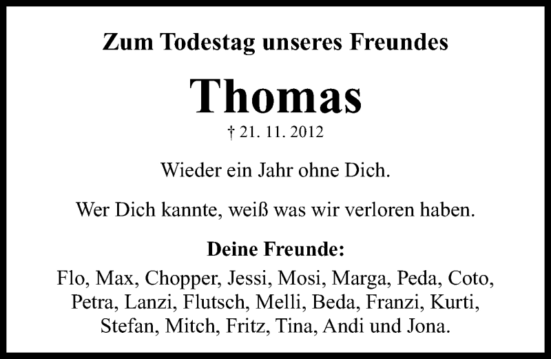  Traueranzeige für Thomas Fischer vom 21.11.2015 aus Neumarkter Nachrichten Lokal