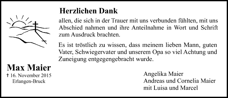  Traueranzeige für Max Maier vom 12.12.2015 aus Gesamtausgabe Nürnberger Nachrichten/ Nürnberger Ztg./ Erlanger Nachrichten