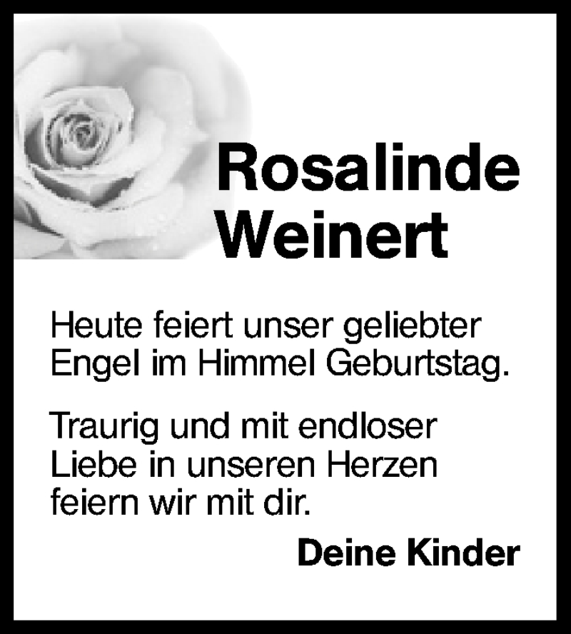 Traueranzeige für Rosalinde Weinert vom 26.09.2015 aus Schwabach