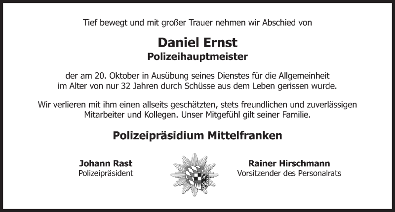 Traueranzeige für Daniel Ernst vom 22.10.2016 aus Gesamtausgabe Nürnberger Nachrichten/ Nürnberger Ztg.