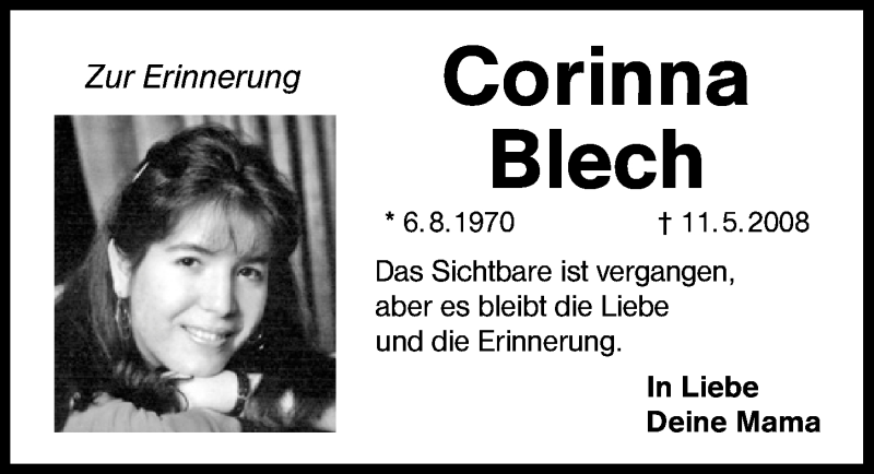  Traueranzeige für Corinna Blech vom 11.05.2016 aus Schwabach