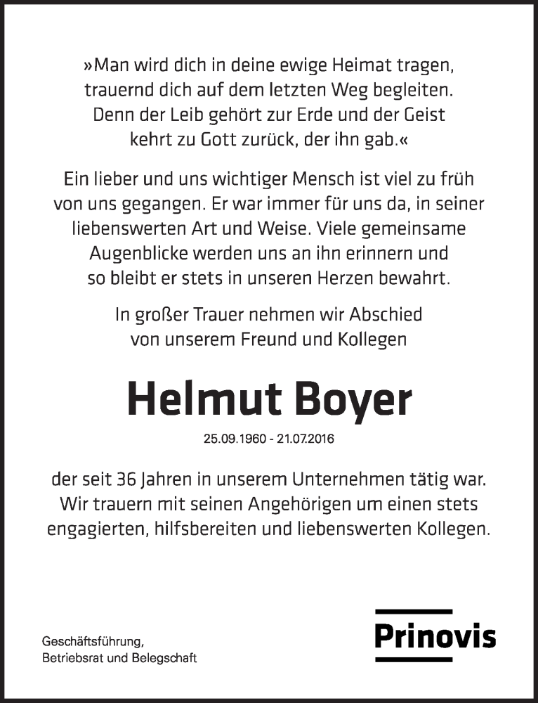  Traueranzeige für Helmut Boyer vom 27.07.2016 aus Gesamtausgabe Nürnberger Nachrichten/ Nürnberger Ztg.