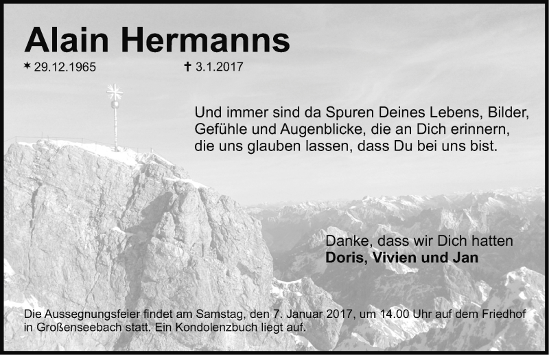  Traueranzeige für Alain Hermanns vom 05.01.2017 aus Nordbayerische Nachrichten Herzogenaurach Lokal