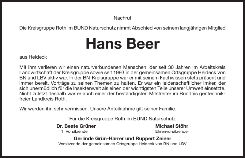  Traueranzeige für Hans Beer vom 09.12.2017 aus Roth-Hilpoltsteiner Volkszeitung Lokal