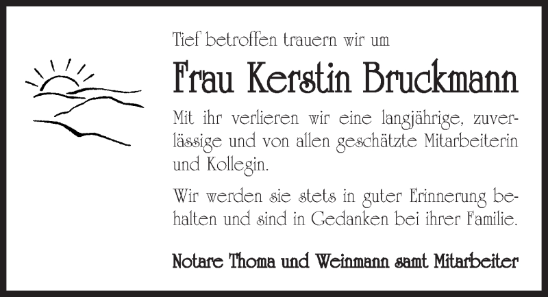  Traueranzeige für Kerstin Bruckmann vom 07.12.2017 aus Gesamtausgabe Nürnberger Nachrichten/ Nürnberger Ztg.