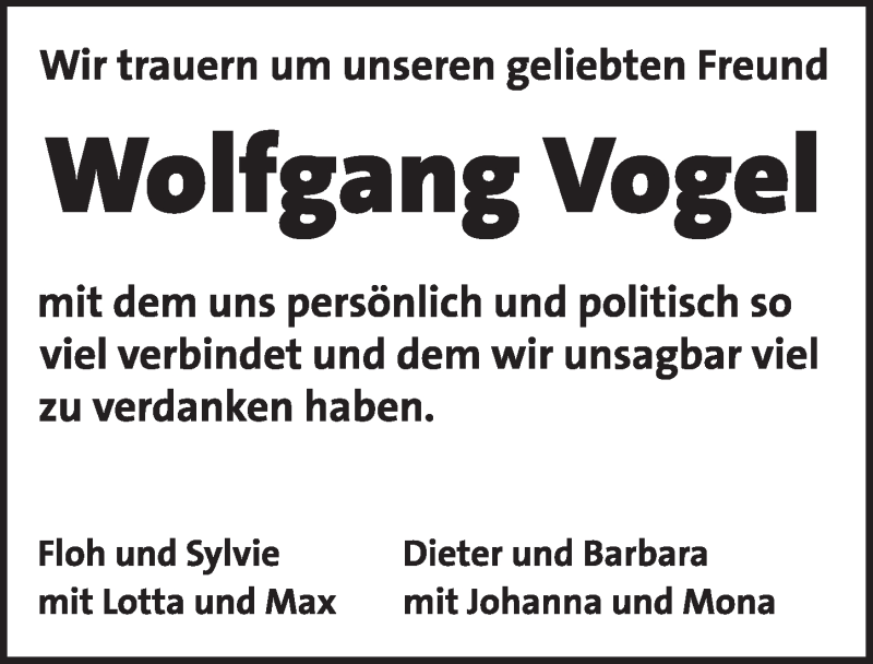  Traueranzeige für Wolfgang Vogel vom 16.12.2017 aus Erlanger Nachrichten Lokal