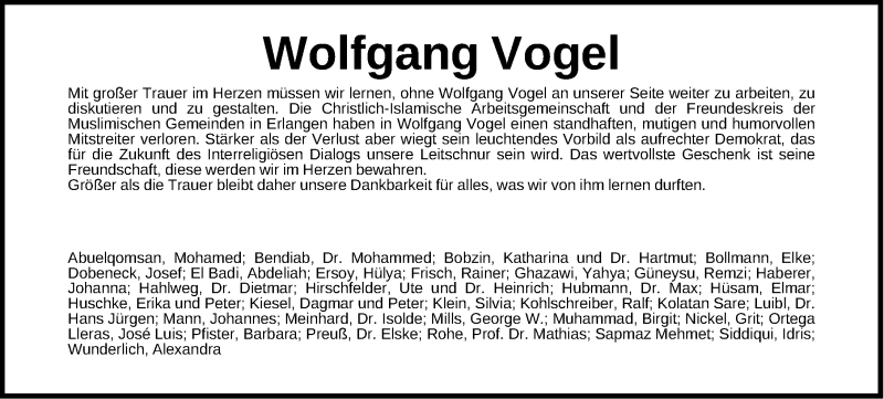  Traueranzeige für Wolfgang Vogel vom 16.12.2017 aus Gesamtausgabe Nürnberger Nachrichten/ Nürnberger Ztg./ Erlanger Nachrichten