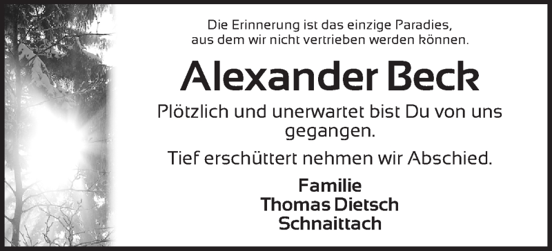  Traueranzeige für Alexander Beck vom 27.02.2017 aus Gesamtausgabe Nürnberger Nachrichten/ Nürnberger Ztg.