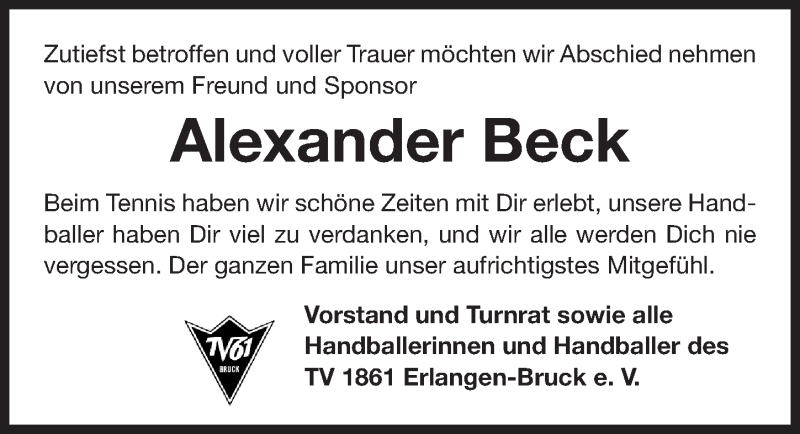  Traueranzeige für Alexander Beck vom 28.02.2017 aus Erlanger Nachrichten Lokal