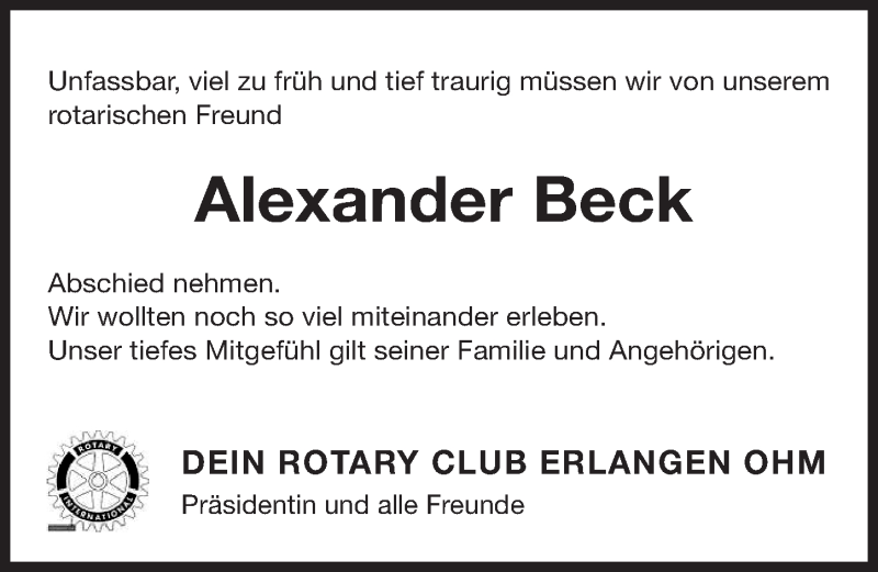  Traueranzeige für Alexander Beck vom 27.02.2017 aus Erlanger Nachrichten Lokal